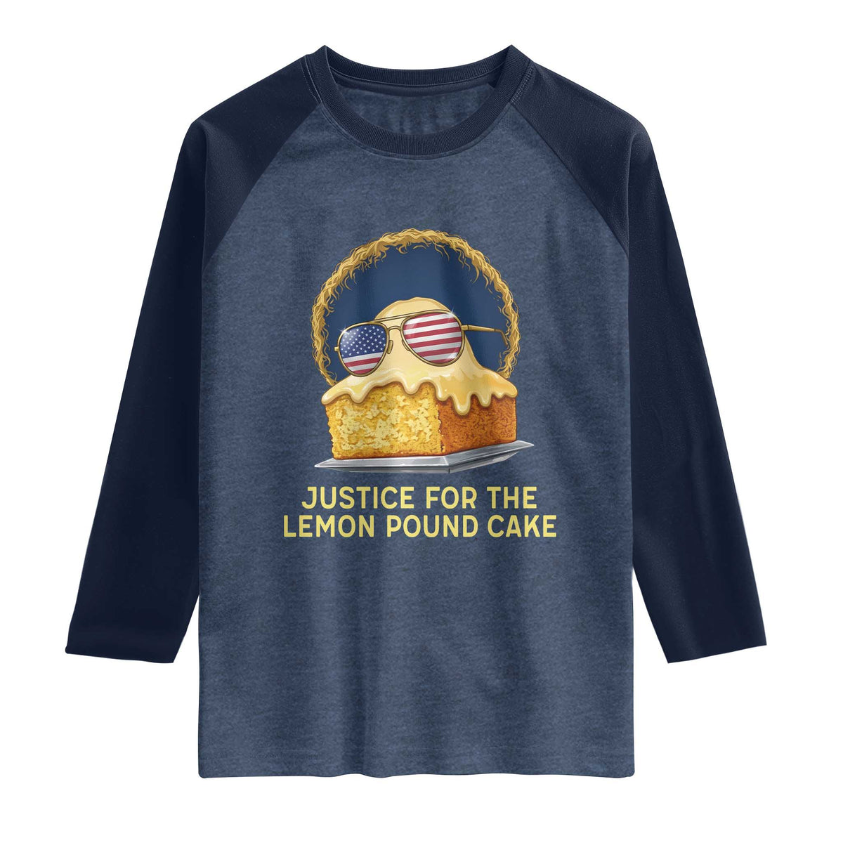 Justice for the Lemon Pound Cake Raglan Shirt Viral Meme Dessert Parody Retro Hip Hop Vibe