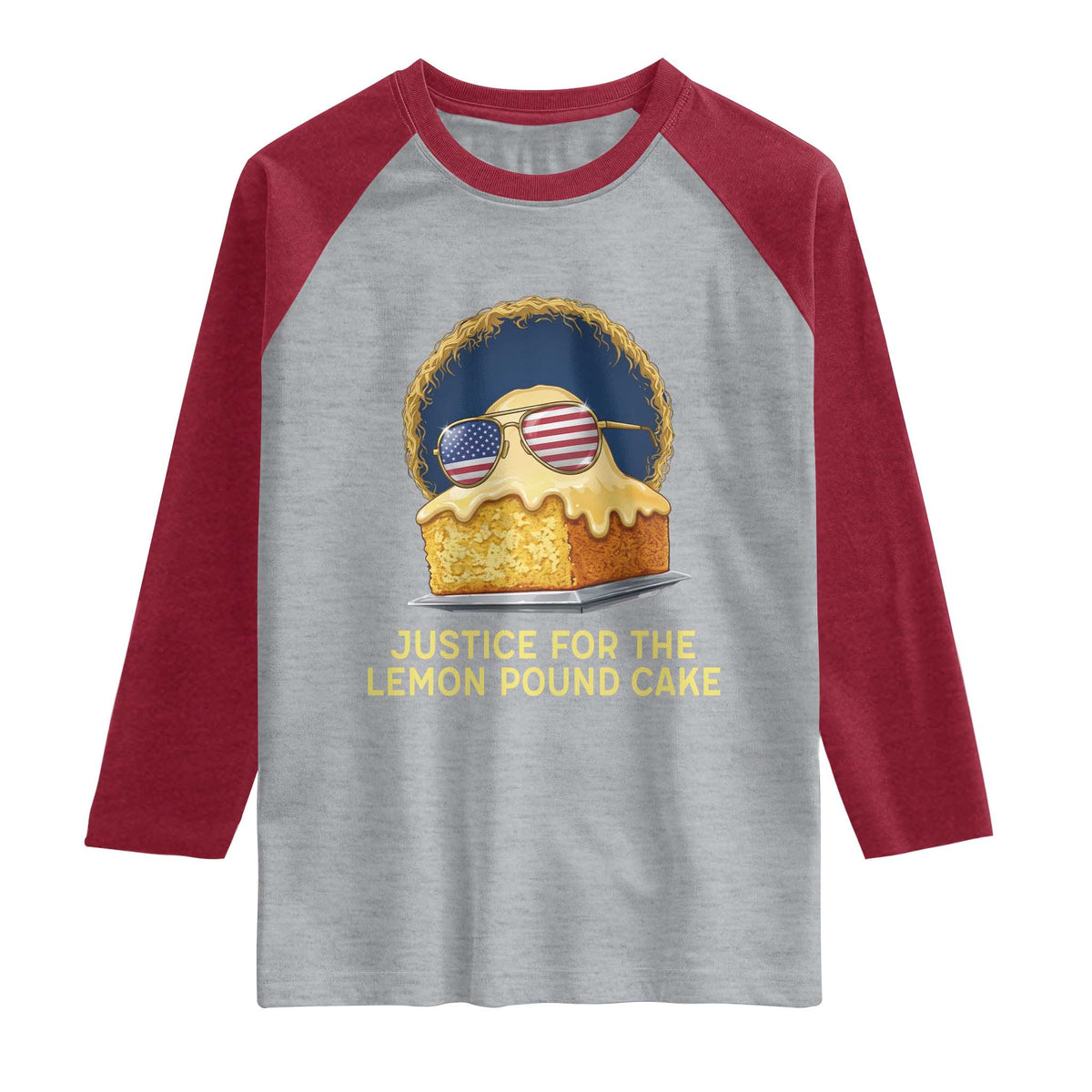 Justice for the Lemon Pound Cake Raglan Shirt Viral Meme Dessert Parody Retro Hip Hop Vibe