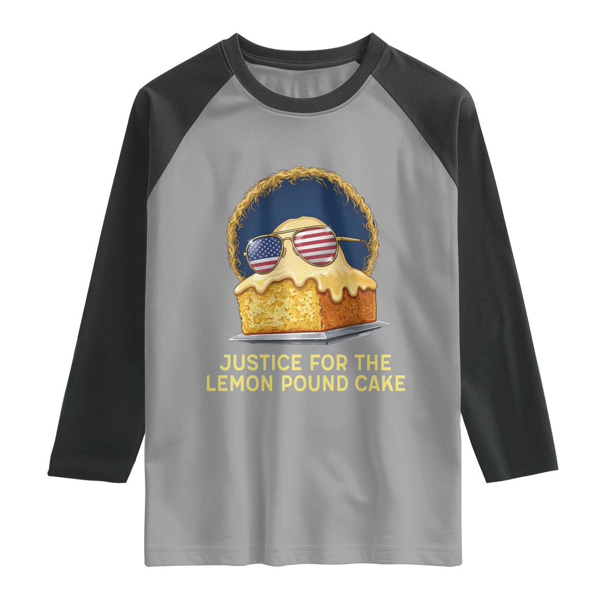 Justice for the Lemon Pound Cake Raglan Shirt Viral Meme Dessert Parody Retro Hip Hop Vibe