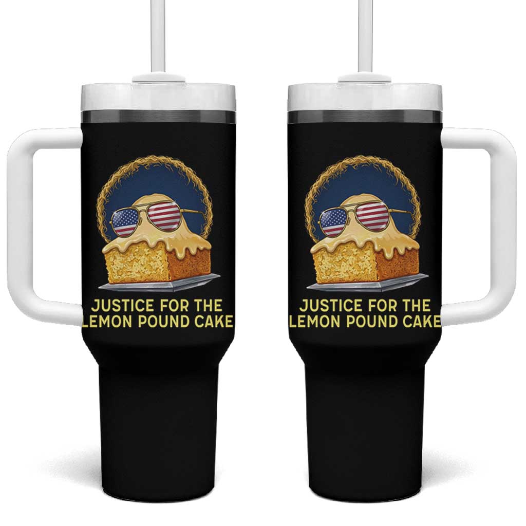 Justice for the Lemon Pound Cake Tumbler With Handle Viral Meme Dessert Parody Retro Hip Hop Vibe
