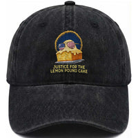 Justice for the Lemon Pound Cake Washed Cotton Baseball Cap Viral Meme Dessert Parody Retro Hip Hop Vibe