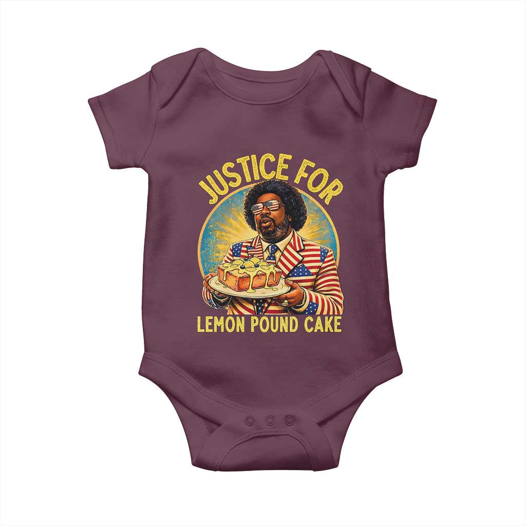 Justice for Lemon Pound Cake Patriotic Meme Baby Onesie Funny Viral Hip Hop Parody for Music Rap Fans