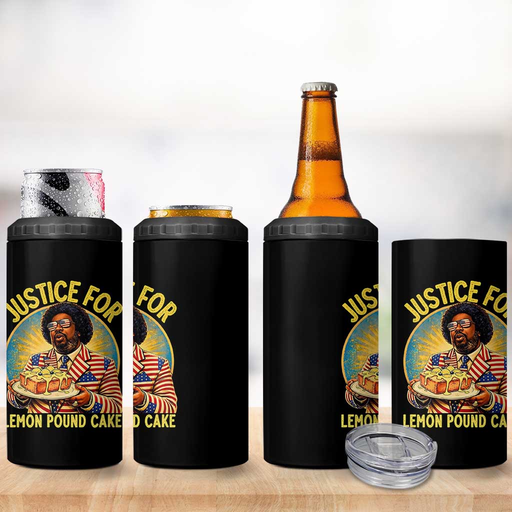Justice for Lemon Pound Cake Patriotic Meme 4 in 1 Can Cooler Tumbler Funny Viral Hip Hop Parody for Music Rap Fans