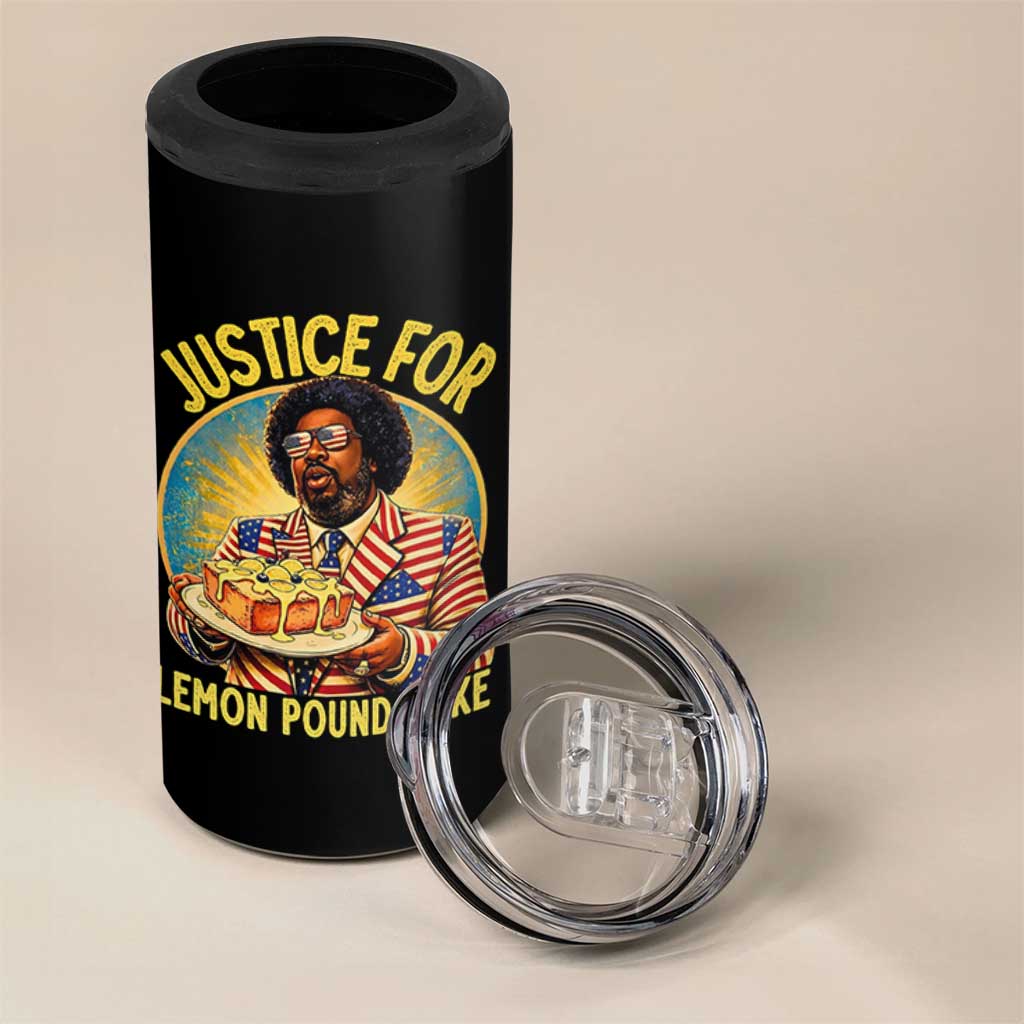 Justice for Lemon Pound Cake Patriotic Meme 4 in 1 Can Cooler Tumbler Funny Viral Hip Hop Parody for Music Rap Fans