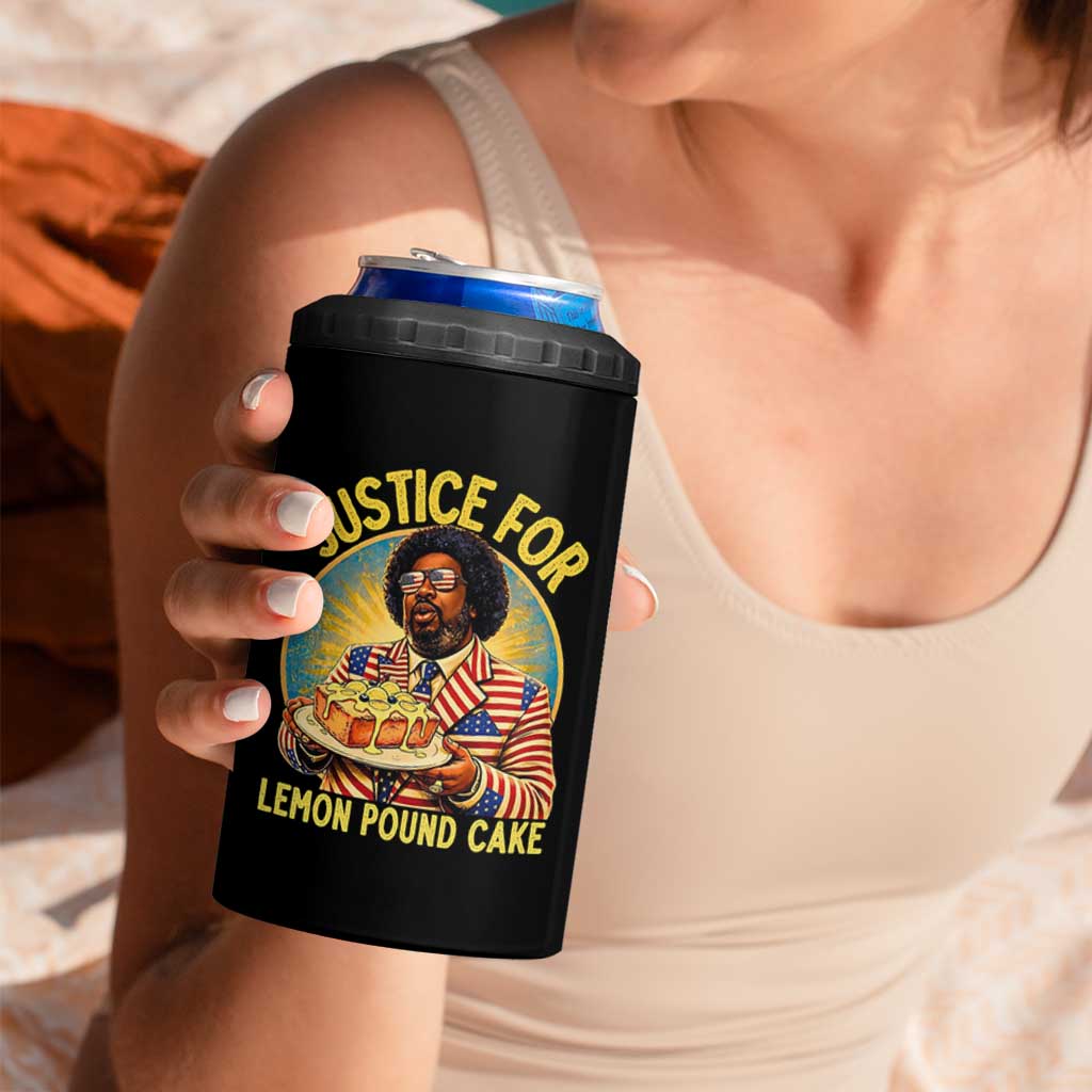 Justice for Lemon Pound Cake Patriotic Meme 4 in 1 Can Cooler Tumbler Funny Viral Hip Hop Parody for Music Rap Fans