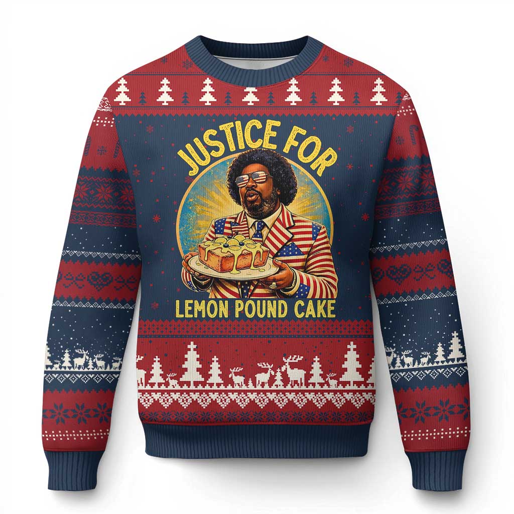 Justice for Lemon Pound Cake Patriotic Meme Ugly Christmas Sweater Funny Viral Hip Hop Parody for Music Rap Fans