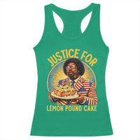 Justice for Lemon Pound Cake Patriotic Meme Racerback Tank Top Funny Viral Hip Hop Parody for Music Rap Fans