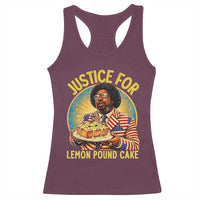 Justice for Lemon Pound Cake Patriotic Meme Racerback Tank Top Funny Viral Hip Hop Parody for Music Rap Fans