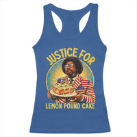 Justice for Lemon Pound Cake Patriotic Meme Racerback Tank Top Funny Viral Hip Hop Parody for Music Rap Fans