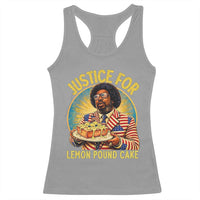 Justice for Lemon Pound Cake Patriotic Meme Racerback Tank Top Funny Viral Hip Hop Parody for Music Rap Fans
