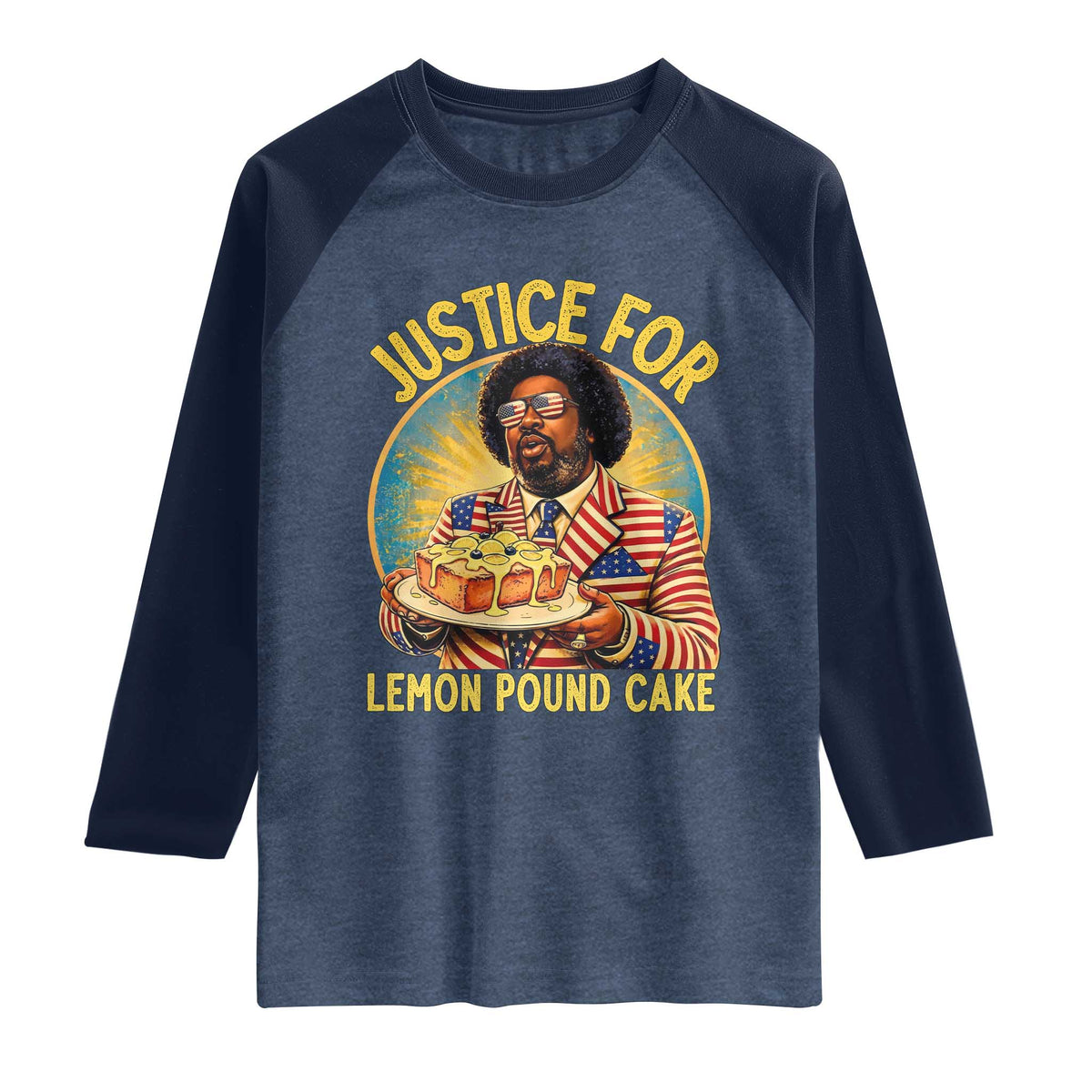 Justice for Lemon Pound Cake Patriotic Meme Raglan Shirt Funny Viral Hip Hop Parody for Music Rap Fans