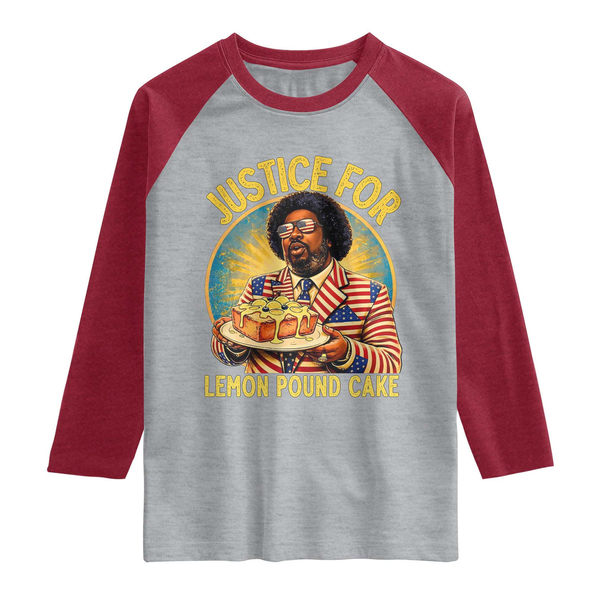 Justice for Lemon Pound Cake Patriotic Meme Raglan Shirt Funny Viral Hip Hop Parody for Music Rap Fans