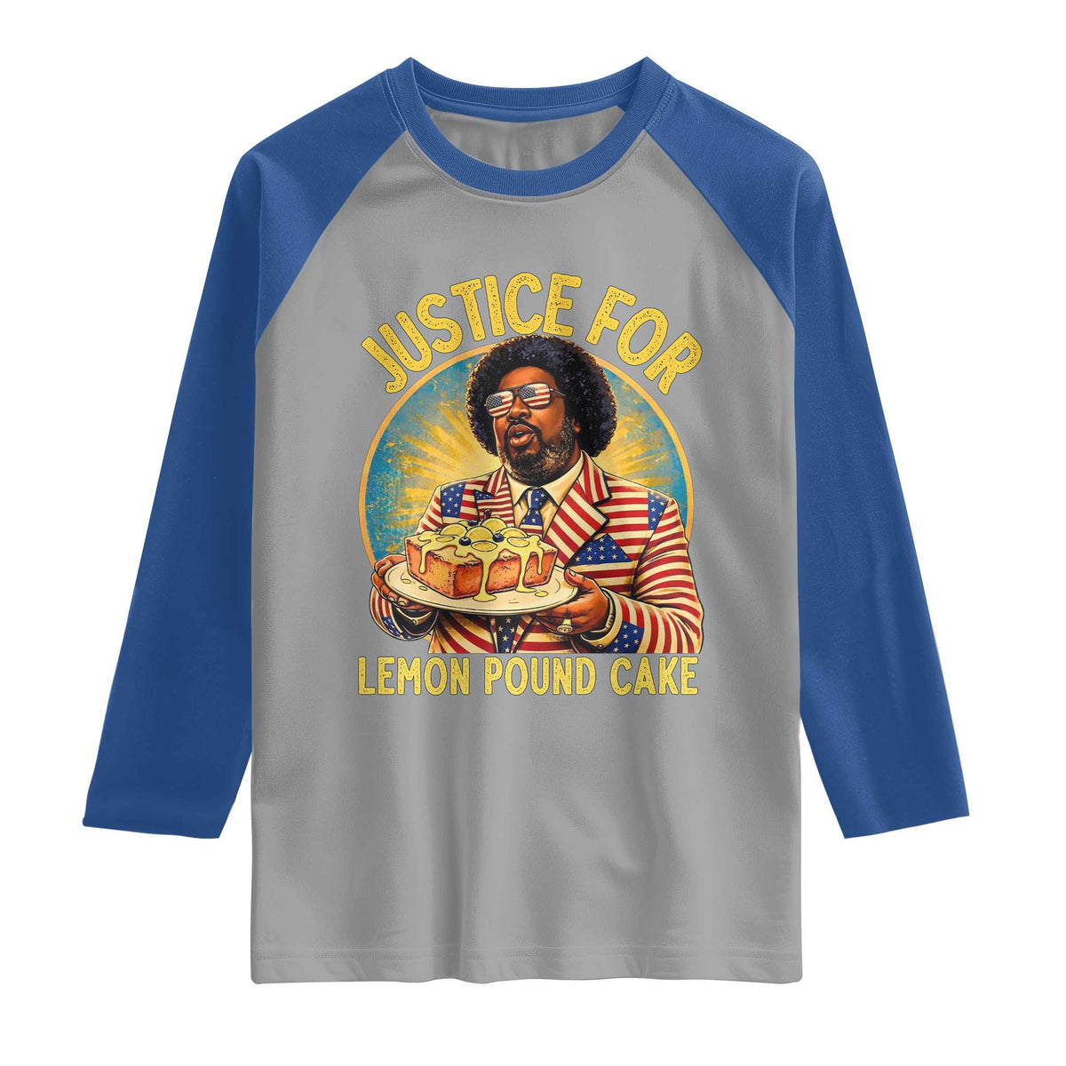 Justice for Lemon Pound Cake Patriotic Meme Raglan Shirt Funny Viral Hip Hop Parody for Music Rap Fans
