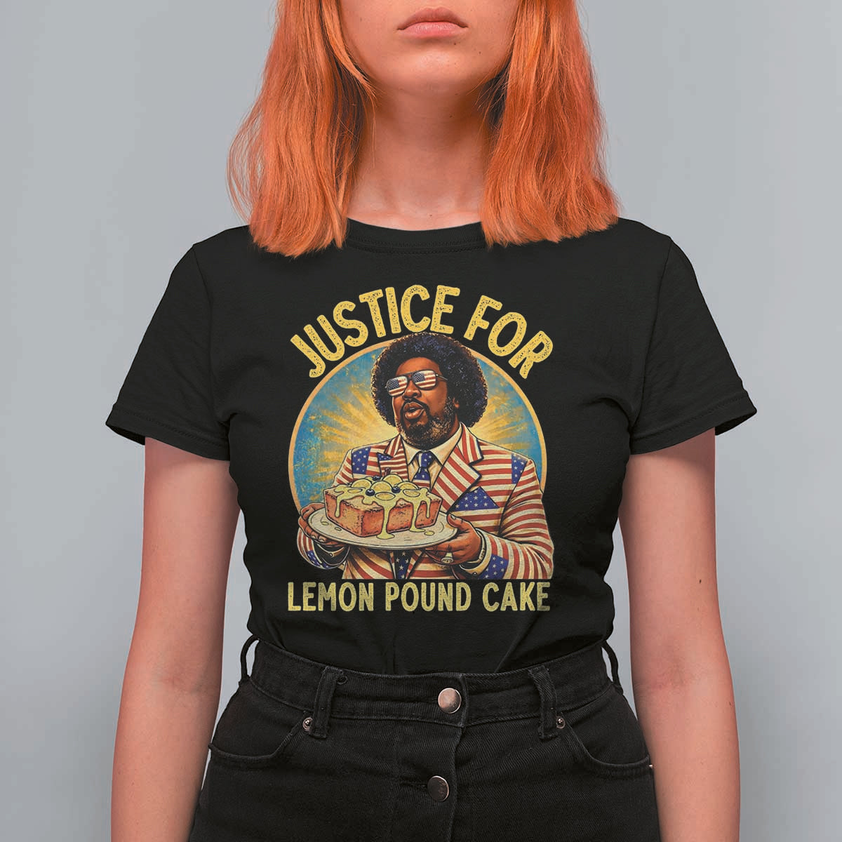 Justice for Lemon Pound Cake Patriotic Meme T Shirt For Women Funny Viral Hip Hop Parody for Music Rap Fans