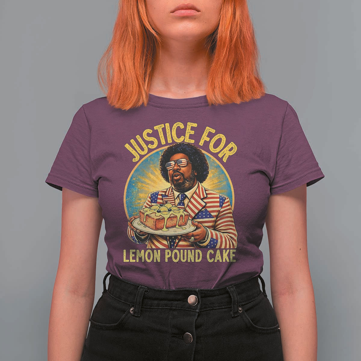 Justice for Lemon Pound Cake Patriotic Meme T Shirt For Women Funny Viral Hip Hop Parody for Music Rap Fans