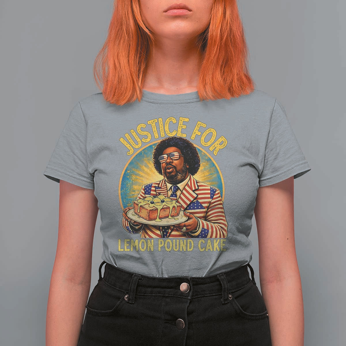 Justice for Lemon Pound Cake Patriotic Meme T Shirt For Women Funny Viral Hip Hop Parody for Music Rap Fans