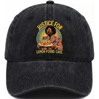 Justice for Lemon Pound Cake Patriotic Meme Washed Cotton Baseball Cap Funny Viral Hip Hop Parody for Music Rap Fans