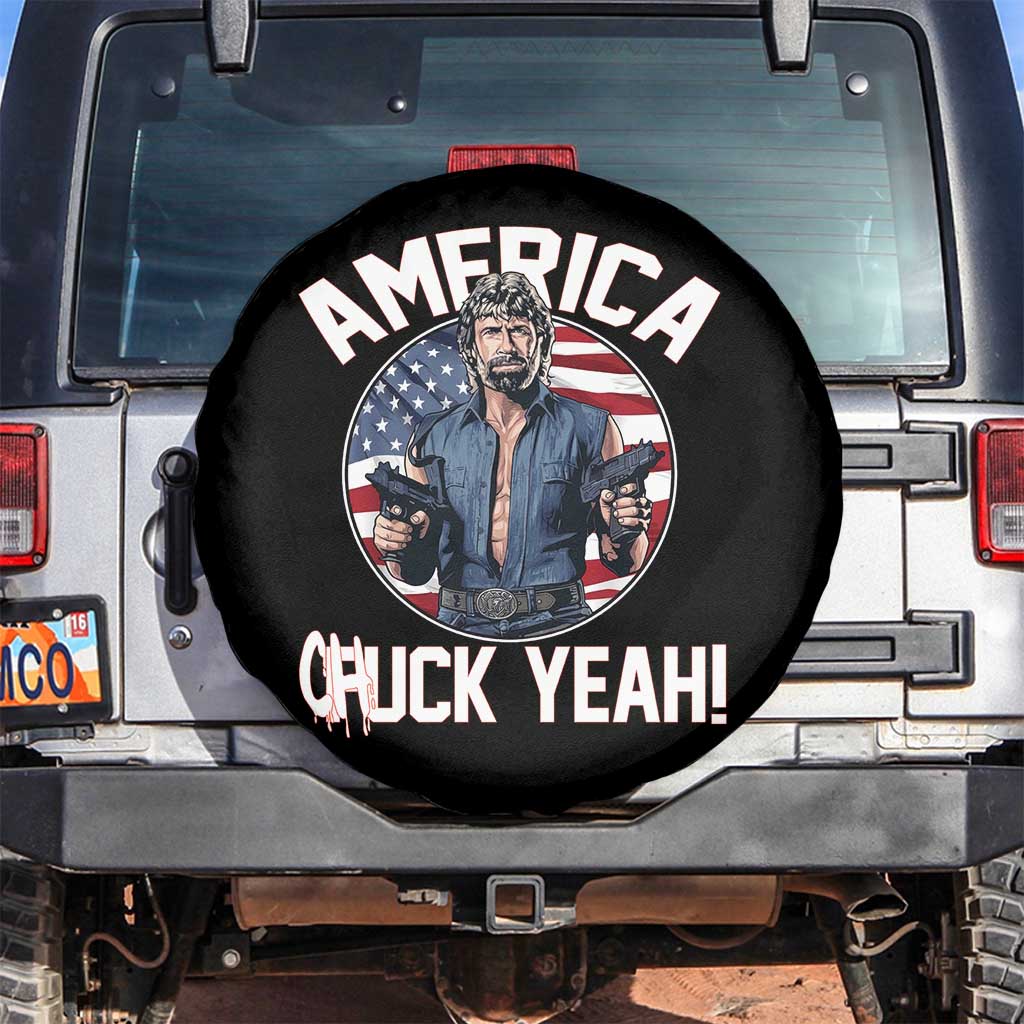 America Chuck Yeah Legendary Action Hero Spare Tire Cover Patriotic USA Flag Tribute 4th of July Freedom Humor