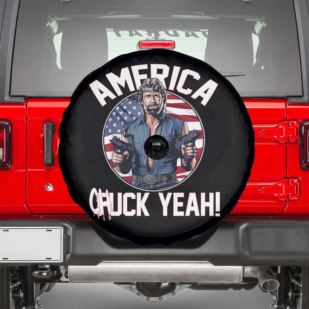 America Chuck Yeah Legendary Action Hero Spare Tire Cover Patriotic USA Flag Tribute 4th of July Freedom Humor