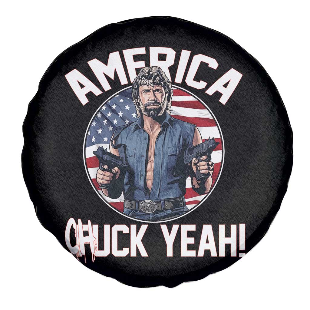 America Chuck Yeah Legendary Action Hero Spare Tire Cover Patriotic USA Flag Tribute 4th of July Freedom Humor