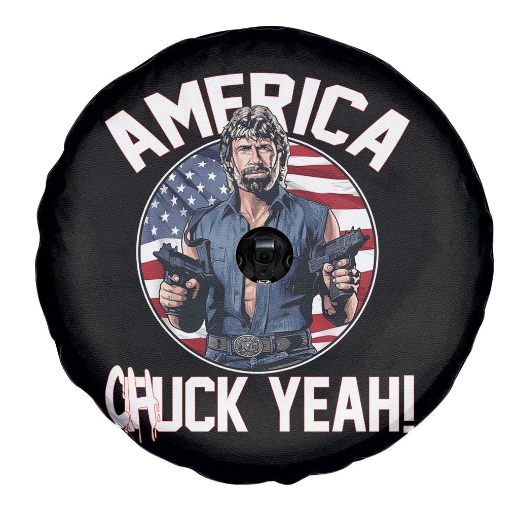 America Chuck Yeah Legendary Action Hero Spare Tire Cover Patriotic USA Flag Tribute 4th of July Freedom Humor