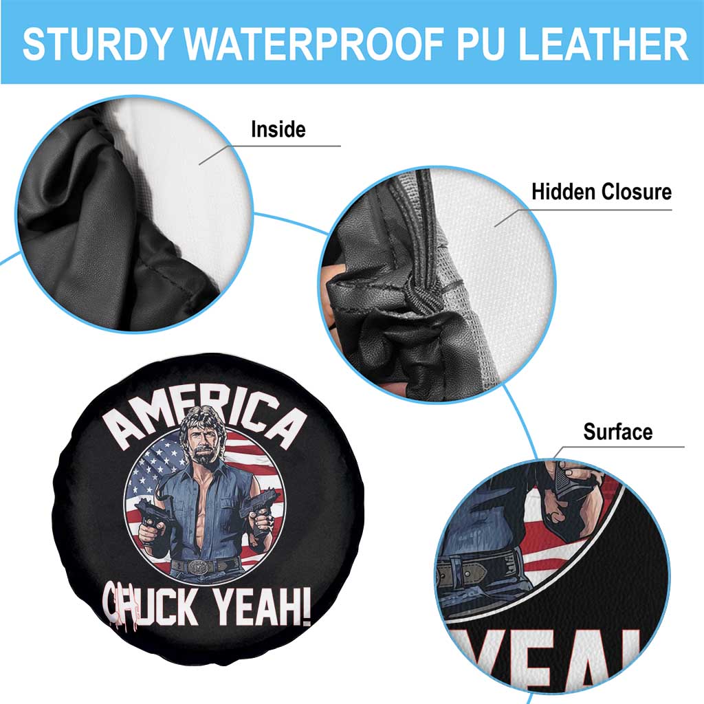America Chuck Yeah Legendary Action Hero Spare Tire Cover Patriotic USA Flag Tribute 4th of July Freedom Humor