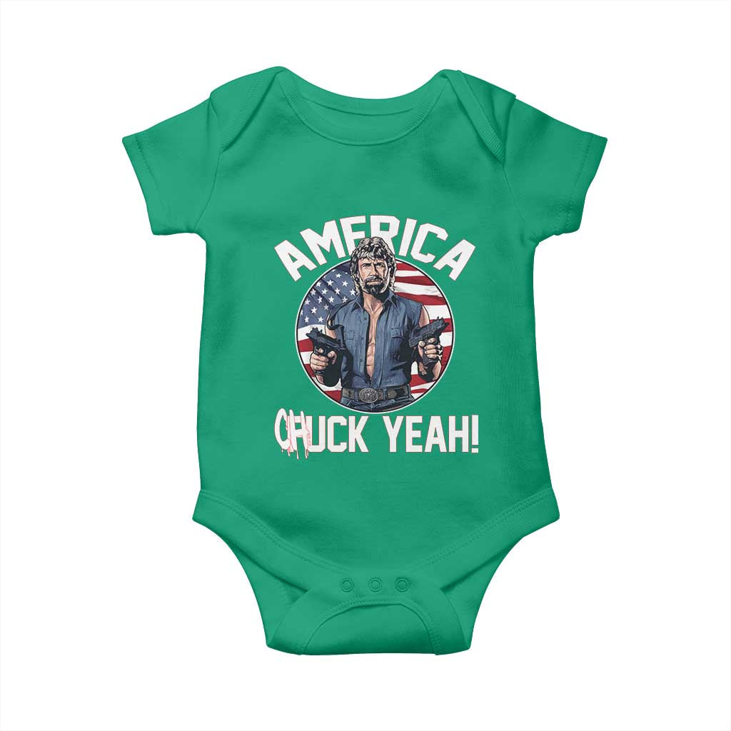 America Chuck Yeah Legendary Action Hero Baby Onesie Patriotic USA Flag Tribute 4th of July Freedom Humor