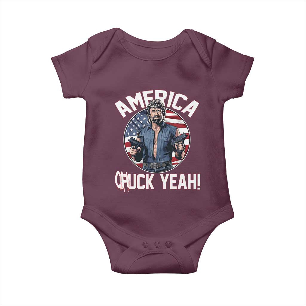 America Chuck Yeah Legendary Action Hero Baby Onesie Patriotic USA Flag Tribute 4th of July Freedom Humor