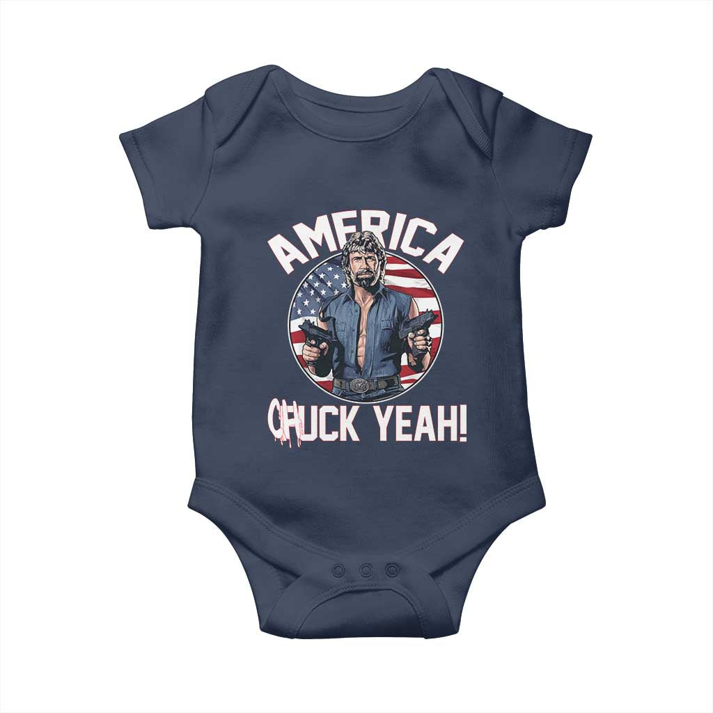 America Chuck Yeah Legendary Action Hero Baby Onesie Patriotic USA Flag Tribute 4th of July Freedom Humor