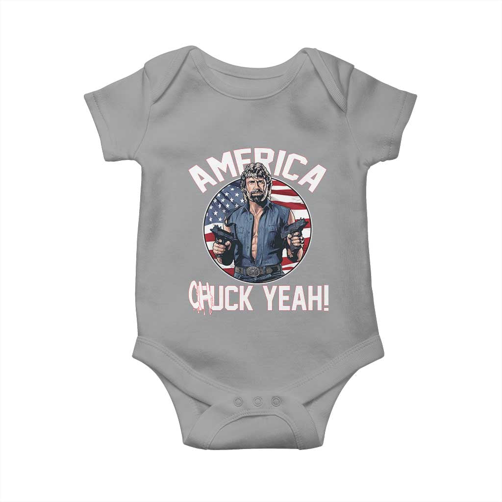 America Chuck Yeah Legendary Action Hero Baby Onesie Patriotic USA Flag Tribute 4th of July Freedom Humor