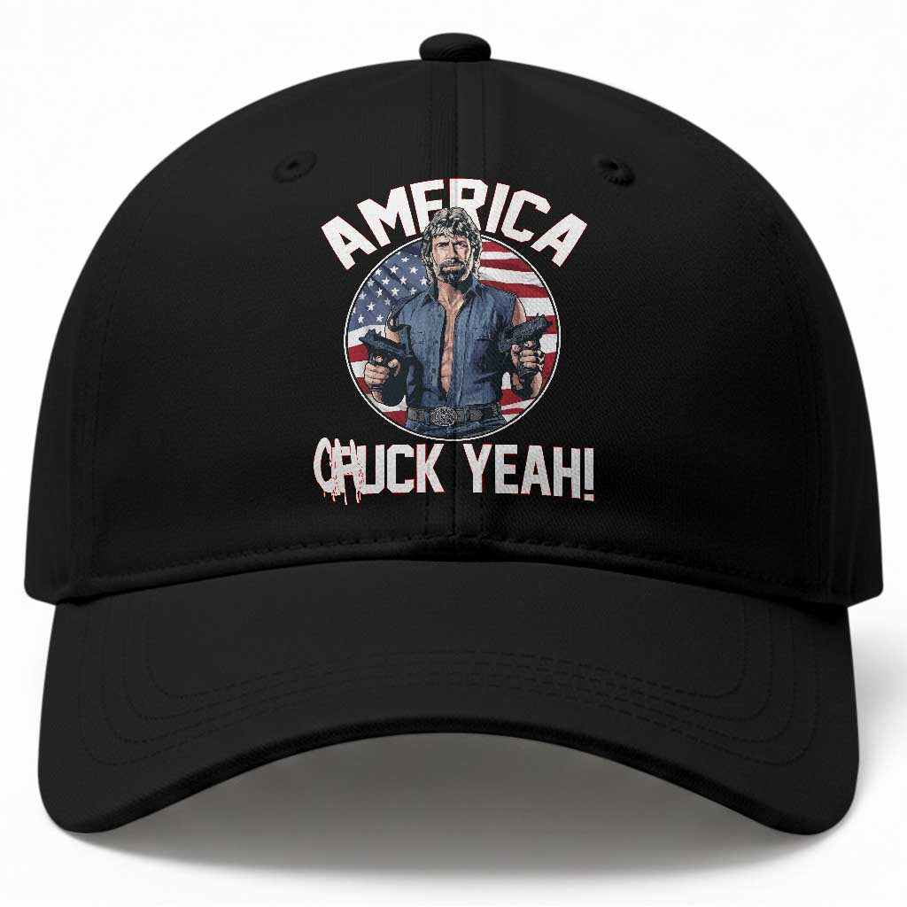America Chuck Yeah Legendary Action Hero Baseball Cap Patriotic USA Flag Tribute 4th of July Freedom Humor