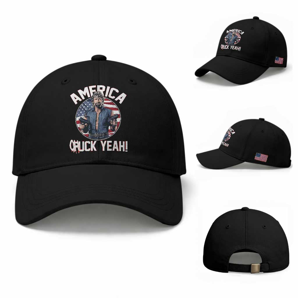 America Chuck Yeah Legendary Action Hero Baseball Cap Patriotic USA Flag Tribute 4th of July Freedom Humor