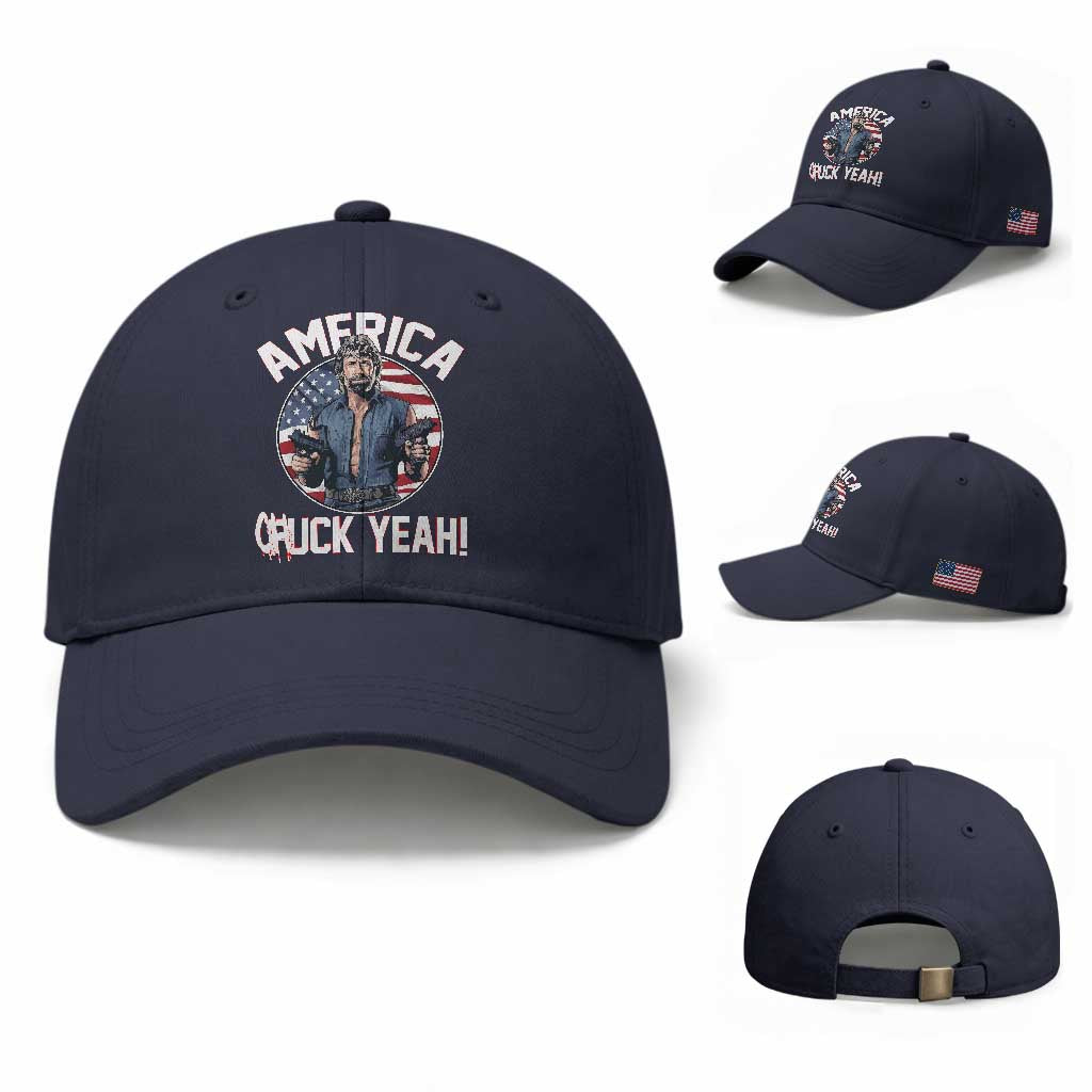 America Chuck Yeah Legendary Action Hero Baseball Cap Patriotic USA Flag Tribute 4th of July Freedom Humor