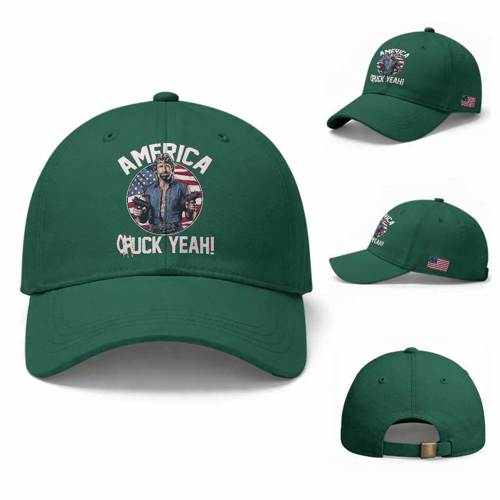 America Chuck Yeah Legendary Action Hero Baseball Cap Patriotic USA Flag Tribute 4th of July Freedom Humor