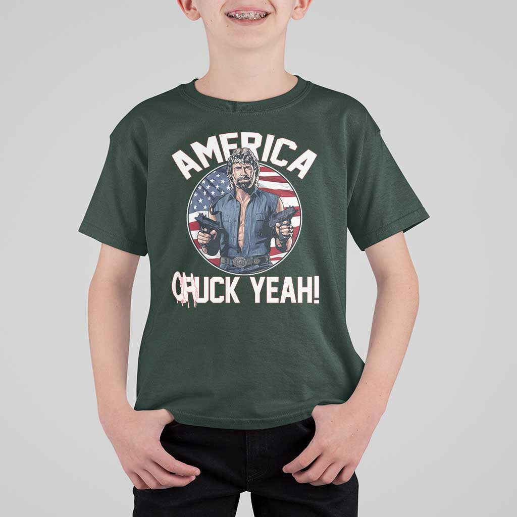 America Chuck Yeah Legendary Action Hero T Shirt For Kid Patriotic USA Flag Tribute 4th of July Freedom Humor