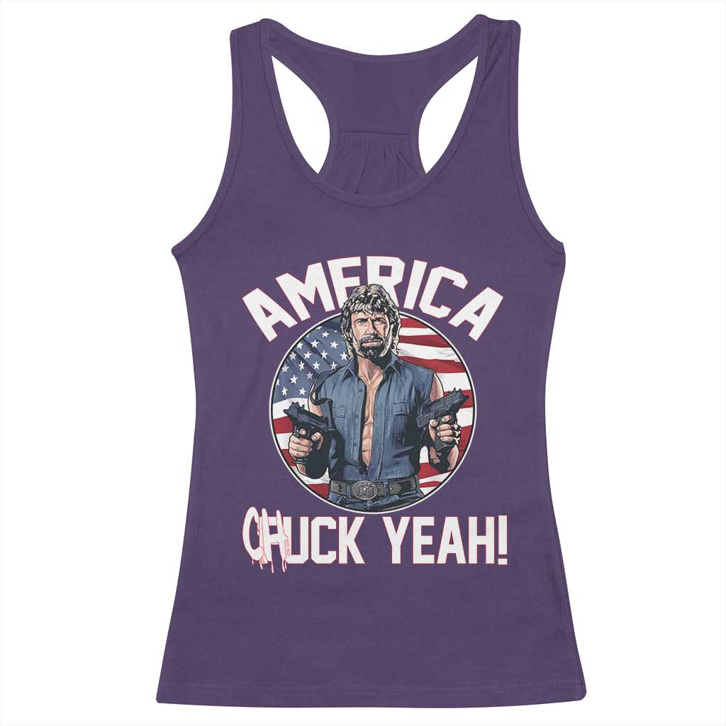 America Chuck Yeah Legendary Action Hero Racerback Tank Top Patriotic USA Flag Tribute 4th of July Freedom Humor