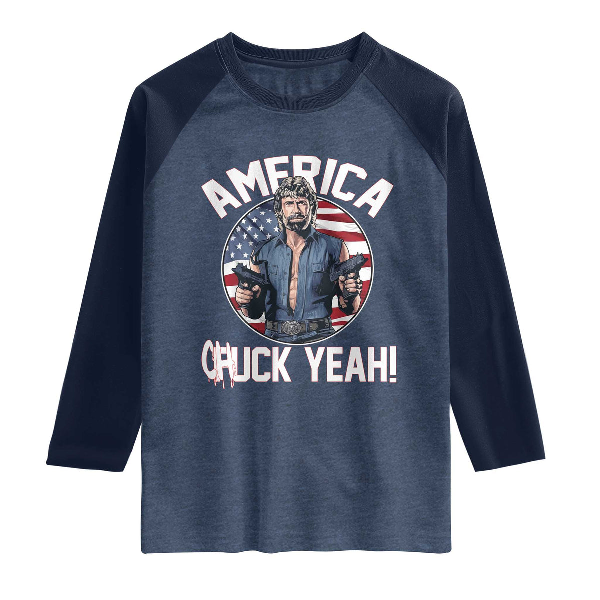America Chuck Yeah Legendary Action Hero Raglan Shirt Patriotic USA Flag Tribute 4th of July Freedom Humor