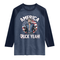 America Chuck Yeah Legendary Action Hero Raglan Shirt Patriotic USA Flag Tribute 4th of July Freedom Humor