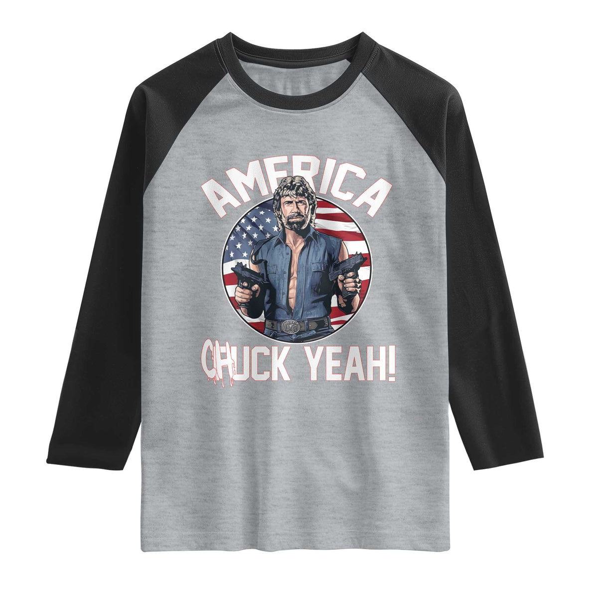 America Chuck Yeah Legendary Action Hero Raglan Shirt Patriotic USA Flag Tribute 4th of July Freedom Humor