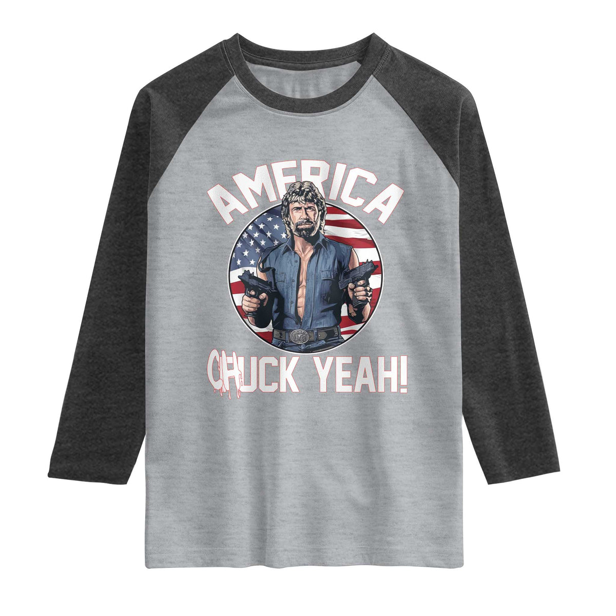 America Chuck Yeah Legendary Action Hero Raglan Shirt Patriotic USA Flag Tribute 4th of July Freedom Humor