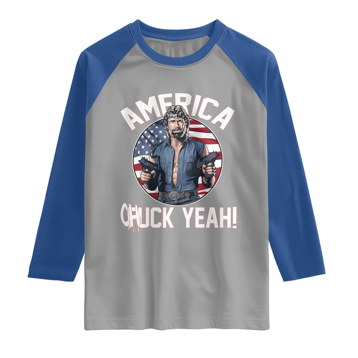 America Chuck Yeah Legendary Action Hero Raglan Shirt Patriotic USA Flag Tribute 4th of July Freedom Humor
