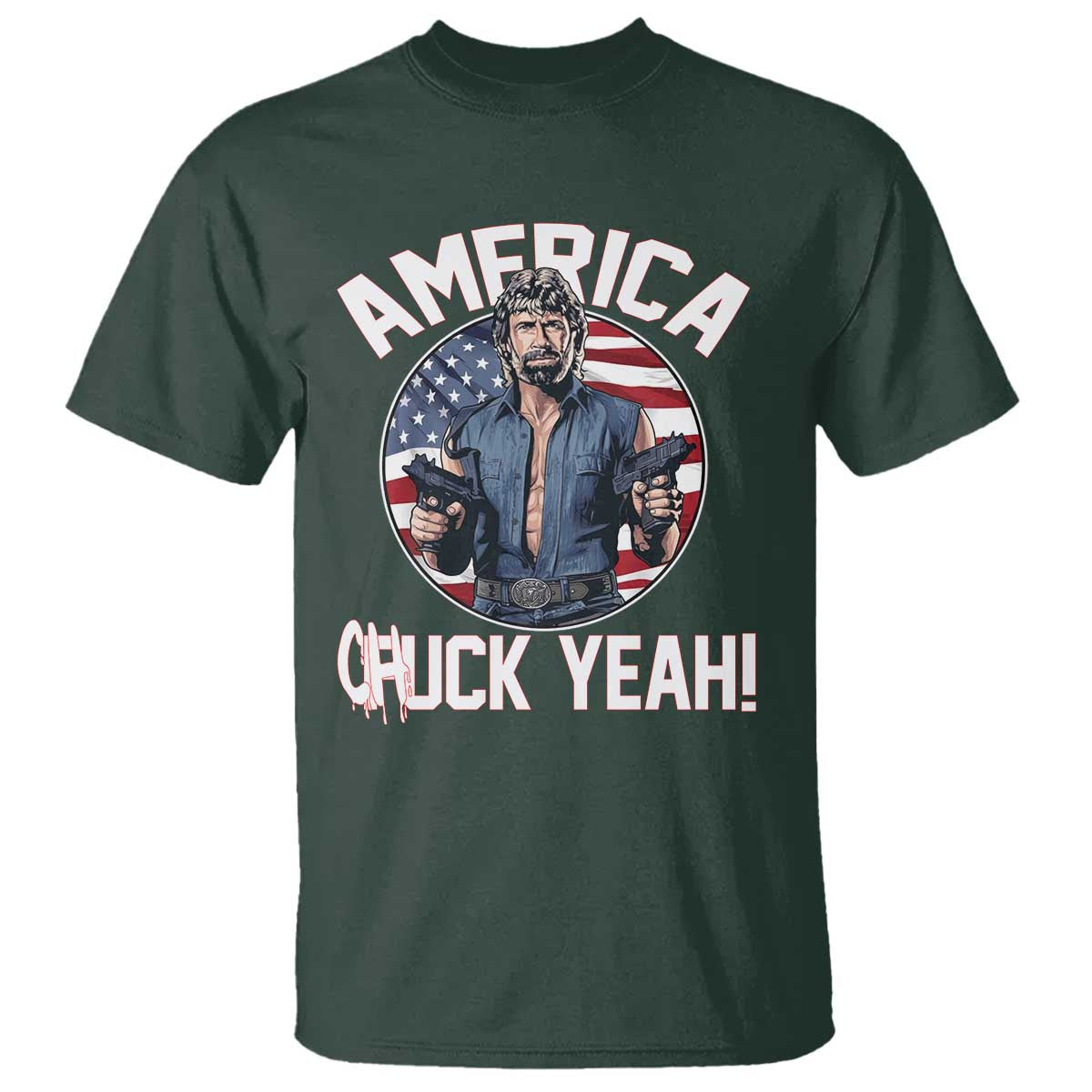 America Chuck Yeah Legendary Action Hero T Shirt Patriotic USA Flag Tribute 4th of July Freedom Humor