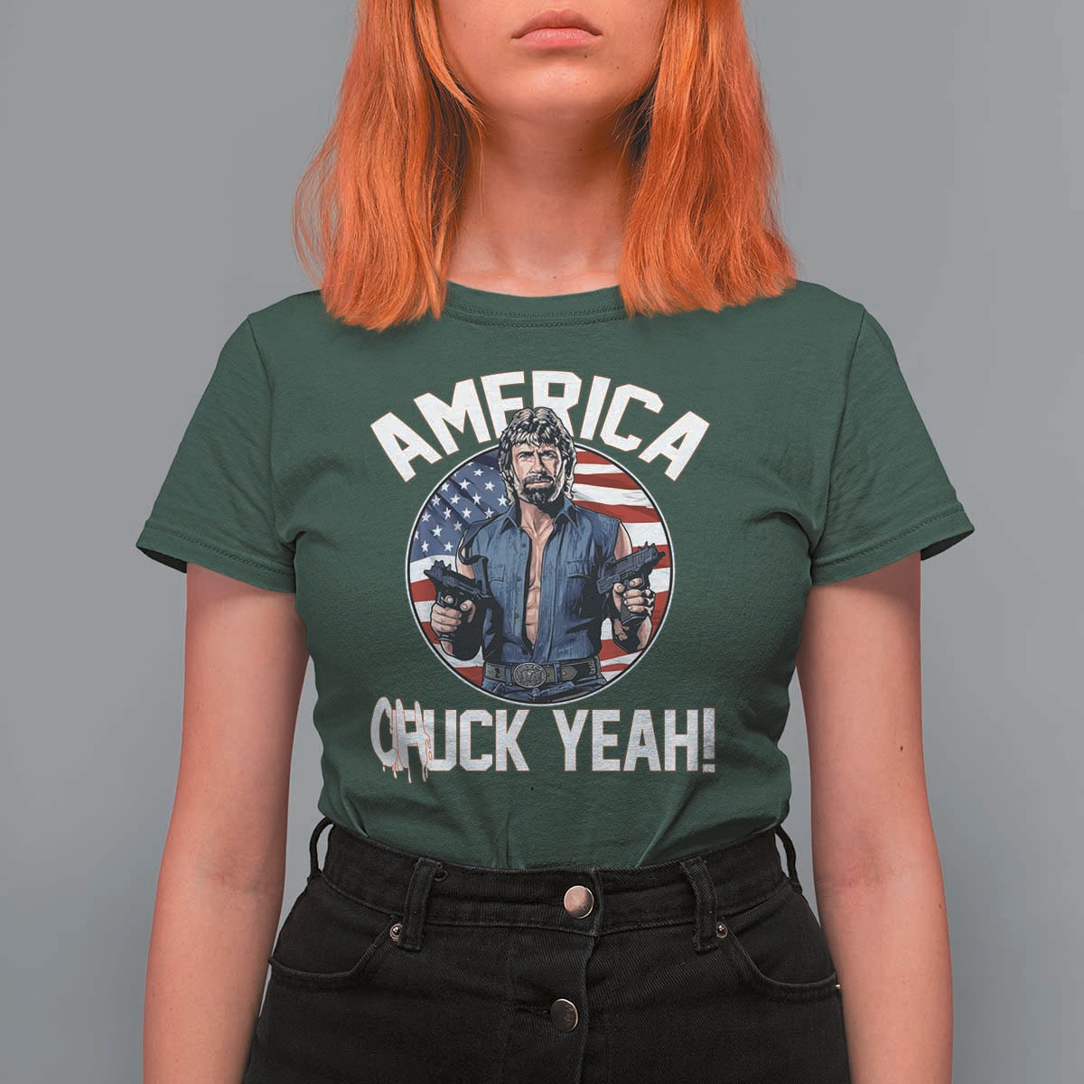 America Chuck Yeah Legendary Action Hero T Shirt For Women Patriotic USA Flag Tribute 4th of July Freedom Humor