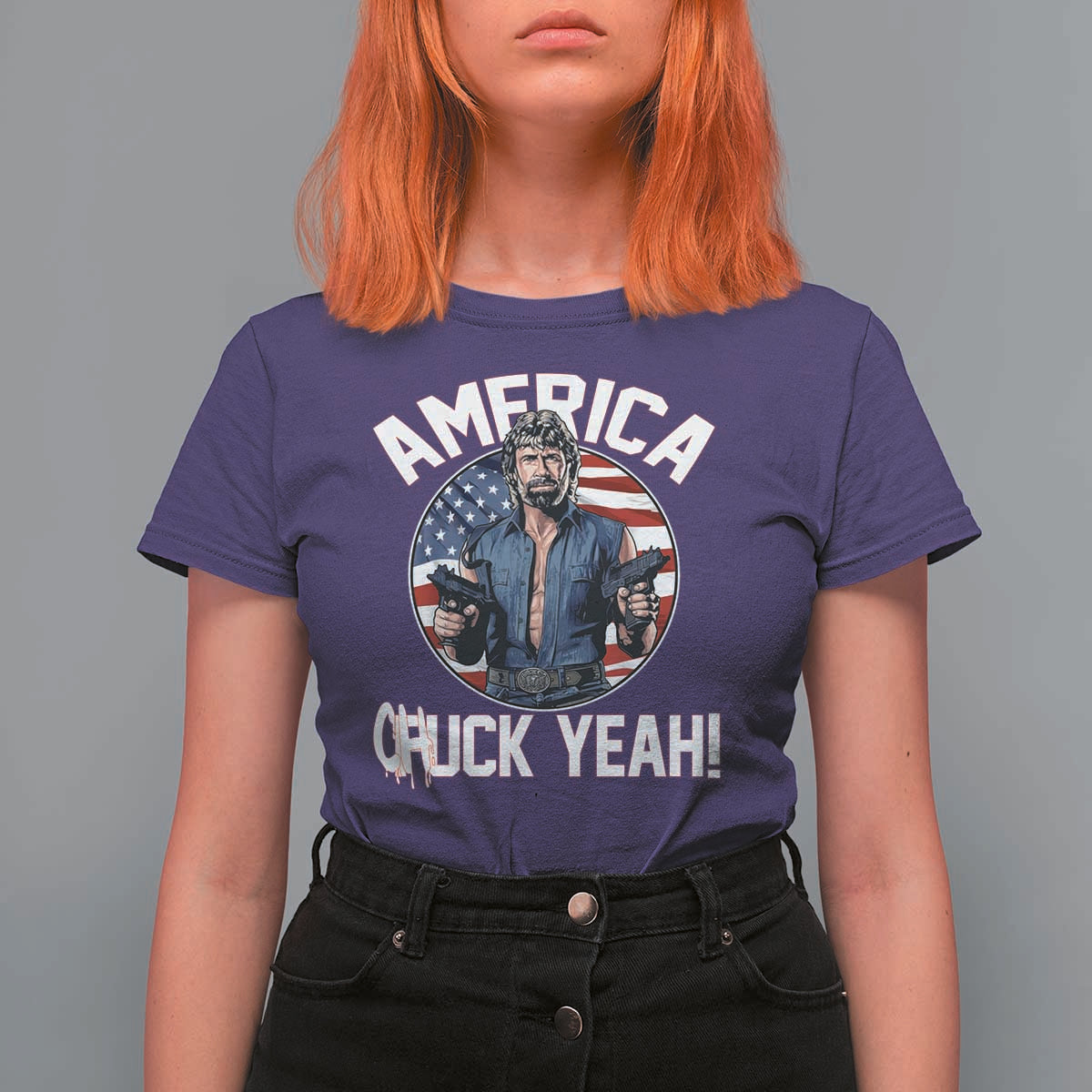 America Chuck Yeah Legendary Action Hero T Shirt For Women Patriotic USA Flag Tribute 4th of July Freedom Humor