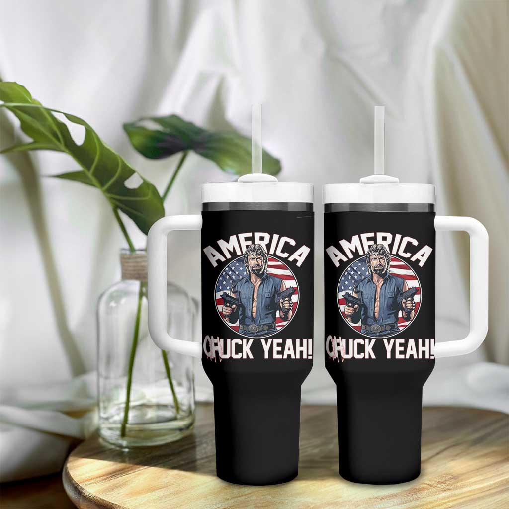 America Chuck Yeah Legendary Action Hero Tumbler With Handle Patriotic USA Flag Tribute 4th of July Freedom Humor