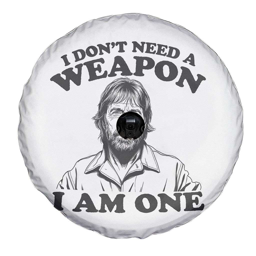 Funny Tough Guy Chuck Meme Spare Tire Cover I Dont Need a Weapon I Am One Retro Action Legend Parody