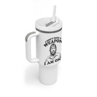 Funny Tough Guy Chuck Meme Tumbler With Handle I Dont Need a Weapon I Am One Retro Action Legend Parody