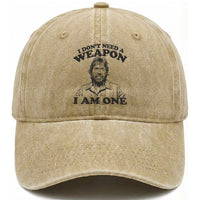 Funny Tough Guy Chuck Meme Washed Cotton Baseball Cap I Dont Need a Weapon I Am One Retro Action Legend Parody