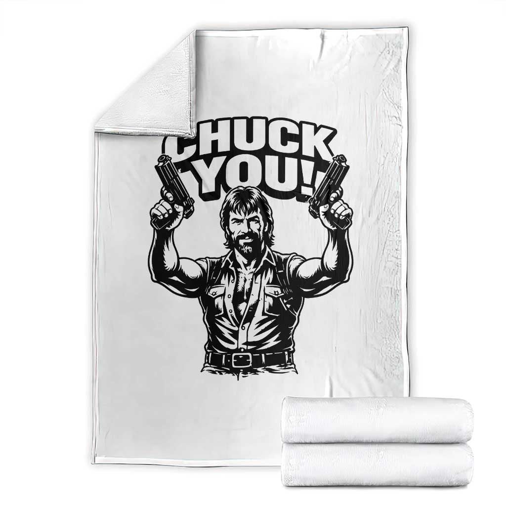 Chuck You Funny Action Legend Throw Blanket Tough Guy Meme Dual Guns Retro Humor for Patriotic Fans