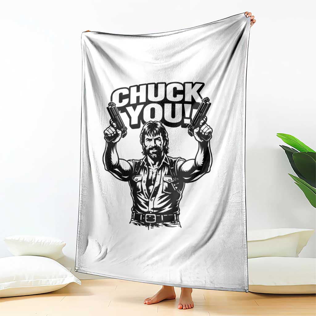Chuck You Funny Action Legend Throw Blanket Tough Guy Meme Dual Guns Retro Humor for Patriotic Fans